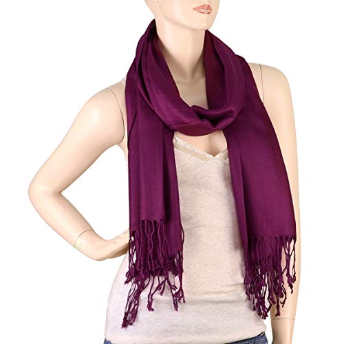 Falari Women's Soft Solid Color Pashmina Shawl Wrap Scarf, for Wedding, Bridesmaid Gifts, Evening Dress - color: Plum