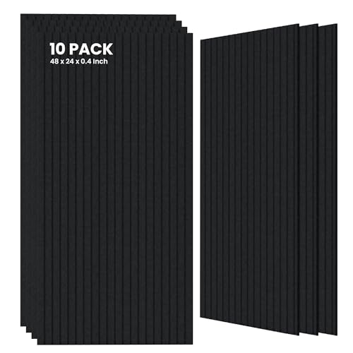 10 Pack Large Acoustic Panels,47.2 x 23.6 x 0.35 Inch Sound Proof Foam Panels for Walls，Premium Noise Dampening Panels,Sound Panels for Media Room, Office and Studio,Black - color: Black, size: 10 pcs - 47.2'' * 23.6''