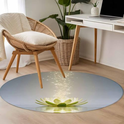Round Area Rug 4ft, Zen Meditation Lotus Floral Washable Non-Slip Circle Rugs for Bedroom Living Room Kitchen, Green Floral Modern Art Soft Non Shedding Circle Carpet for Dining Room Dorm - size: 4' (Round)
