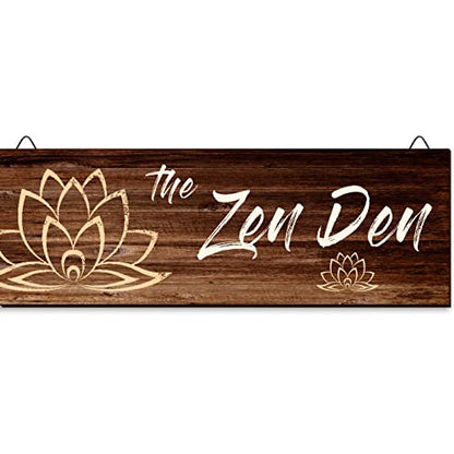Chuniff The Zen Den Wooden Wall Sign, 13.7 x 4.7 Inches Hippie Room Decoration with Hooks, Hanging Meditation Accessories Decor for Chakra, Spiritual Room Accents