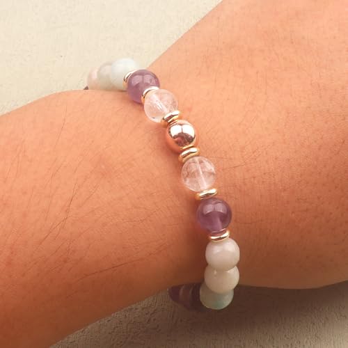 KSQS Healing Stone Bead Bracelet for Women, Natural Gemstones Balance Protection Bracelet, Spiritual Crystal Beads Bracelet Anxiety Relief with Meaning Card - style: Emotional Healing