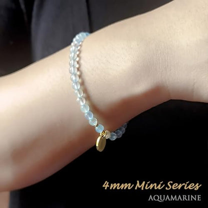 4mm Natural Gemstone Beads Stretch Bracelet for Women, With Freshwater Pearls, Energy Gem Birthday Gift for Her 7.2” - color: Aquamarine