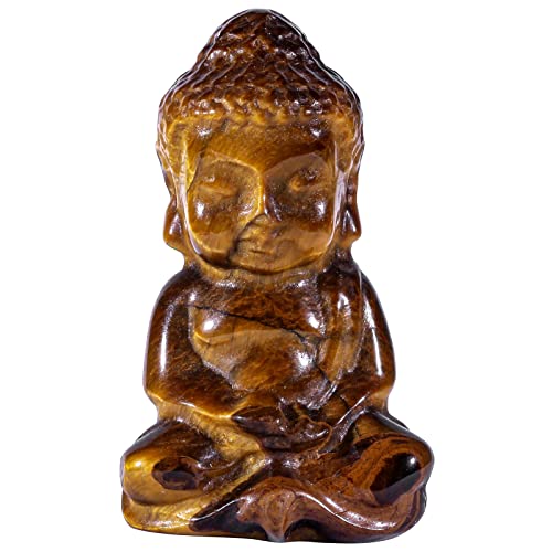 Rockcloud Pocket Stone Baby Buddha Statue for Home Decoration Zen Garden Spiritual Feng Shui Figurine, Tiger's Eye Stone - color: Yellow