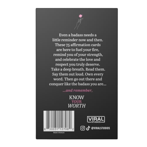 Viral Studios Know Your Worth – 75 Daily Affirmation Card Deck for Confidence, Self-Love & Empowerment – Motivational Cards with Quotes for Women, Teens & Adults – Sassy Self-Care Gift