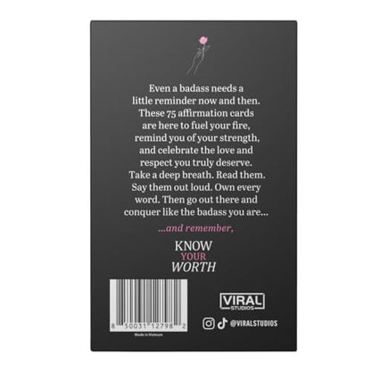 Viral Studios Know Your Worth – 75 Daily Affirmation Card Deck for Confidence, Self-Love & Empowerment – Motivational Cards with Quotes for Women, Teens & Adults – Sassy Self-Care Gift