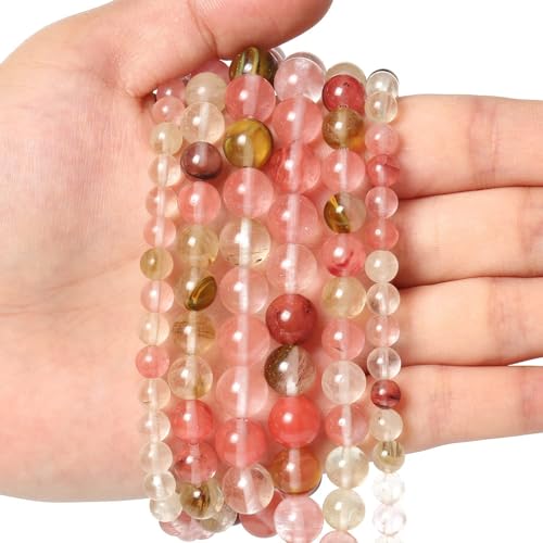 About 45pcs 8mm Natural Stone Beads Fire Cherry Quartz Beads Energy Crystal Power Gemstone for Jewelry Making, DIY Bracelet Necklace - color: Fire Cherry Quartz, size: 8mm