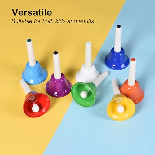 8 Note Hand Bells for Kids Adults, Colorful Merry Handbells Set Musical Instruments