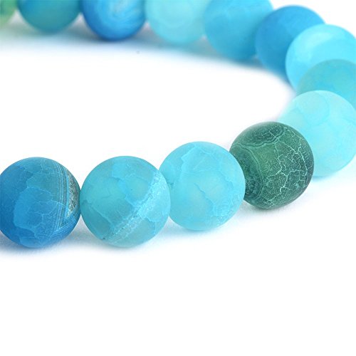 Justinstones Gem Semi Precious Gemstone 8mm Round Beads Stretch Bracelet 7 Inch Unisex - color: Blue Weathered Agate