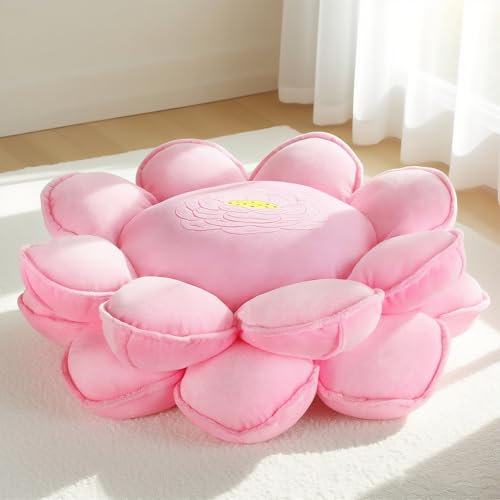 Lotus Flower Floor Pillows, Large Cushion Inspired by Lotus Flower Design, Decorative Seating for Living Room, Bedroom, and Lounge, Soft Washable Floor Cushion for Relaxation, and Family Activities - color: Pink, size: 22 inch
