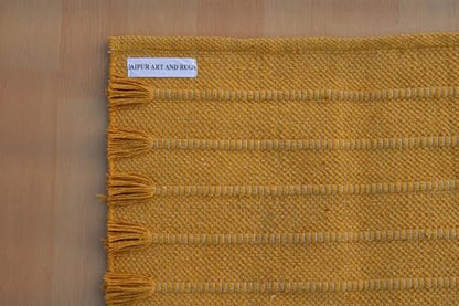 Jaipur Art & Rugs Cotton Yoga Rug - Eco-Friendly Hand-Woven Thick Mat (24”x72”x5mm) for Everyday Fitness at Home - Comfortable & Extra-Long - color: Mustard