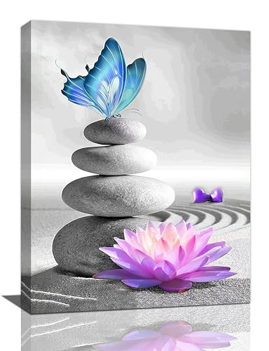 yerretin Stone Wall Art Zen Lotus Pictures Wall Decor Flower Canvas Spa Yoga Meditation Print Artwork Home Decorations for Living Room Bedroom Bathroom Office Framed 12"x16" - color: Stone, size: 16"L x 12"W
