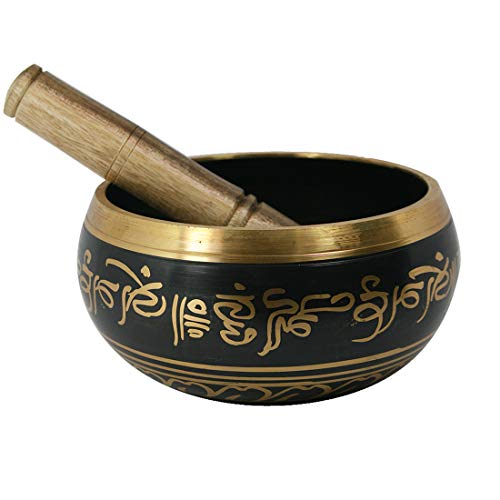Reiki Crystal Products Singing Bowl, Tibetan Buddhist Prayer Instrument with Wooden Stick, Meditation Bowl, Music Therapy, 5 Inches Approx (Color : Black)