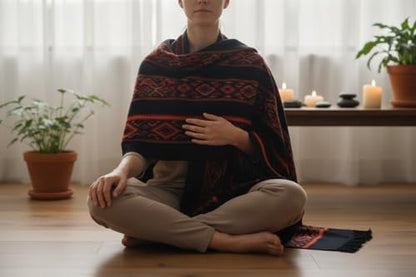 Handloom Wool Meditation Shawl, Oversized Wrap Throw, Gift for Men and Women - color: Ht-fine12
