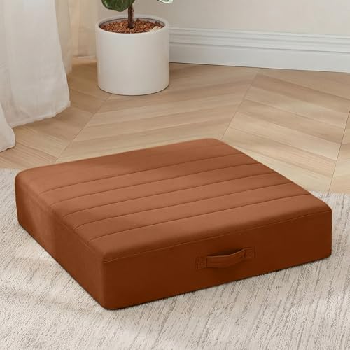 MeMoreCool Square Floor Pillow Seating for Adults Kids, Large Meditation Cushion Floor Pillow with Thick Foam & Soft Tufted Cover, Washable Big Pillow Seat Floor Cushion for Sitting Yoga 22" Coffee