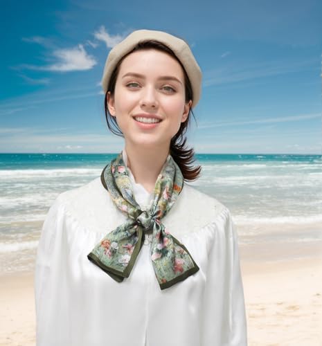 ANDANTINO 100% Silk Scarf for Women 59”*6.3” Long Shawls for Headscarf and Neck- Oblong Hair Wraps with Gift Packed - color: Oil Painting-green