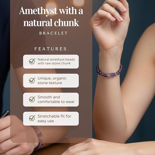 The Alchemist's Arcanum Adjustable Beaded Wrist Accessory for Men and Women, Stretch Fit Stone Bead Jewelry for Daily Wear and Gifting - color: Amethyst with a Natural Chunk