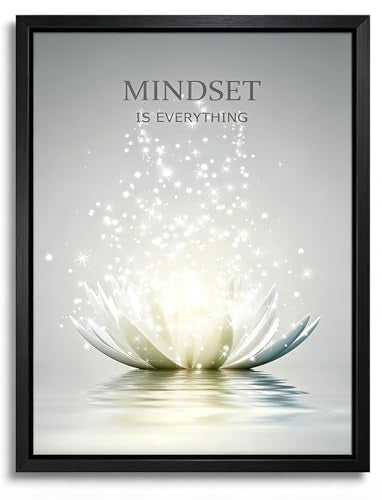 Floating Framed Zen Wall Art, White Lotus Flowe Canvas Prints, Just Breathe Picture Poster for Office Spa Yoga Meditation Room Bathroom Wall Decor 12x16in Ready to Hang - color: Framed lotus, size: 16"L x 12"W