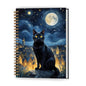 Starry Night Black Cat Notebook, Black Cat Lover Gifts Journal, Mystical Celestial Witchy Journal, Whimsical Moon Star Sky Kitten Hardcover Spiral Notebooks, 5.5x8.3 Inch - color: Color_3