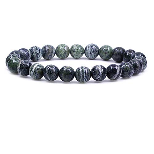 Keleny Gem Semi Precious Gemstones 8mm Natural Quartzite Stone Round Beads Crystal Stretch Bracelet 7 Inch Unisex - color: Green Zebra Jasper