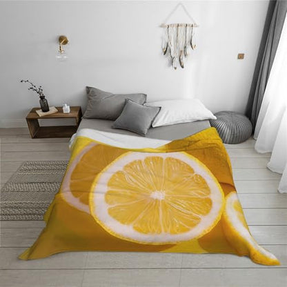 Yellow Lemon Prints Throw Blanket (320g Flannel) Anti-Pilling Warm Fuzzy Blankets for Bed Sofa Couch Travel 40x30 Inch - color: Yellow Lemon, size: 40x30 Inch