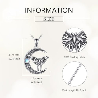 Witch Knot/Trinity/Triple Moon Necklace S925 Sterling Silver Protection Jewelry Gifts for Women - style: Luna Moth