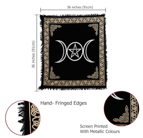Indian Consigners Alter Spread Altar Cloth Tablecloth Tarot Card Supplies (Triple Moon Pentagram)… - size: 36" x 36" (Square)