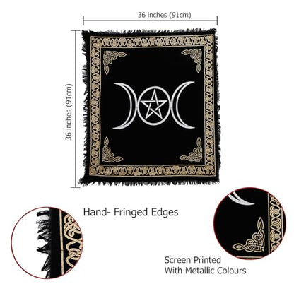 Indian Consigners Alter Spread Altar Cloth Tablecloth Tarot Card Supplies (Triple Moon Pentagram)… - size: 36" x 36" (Square)