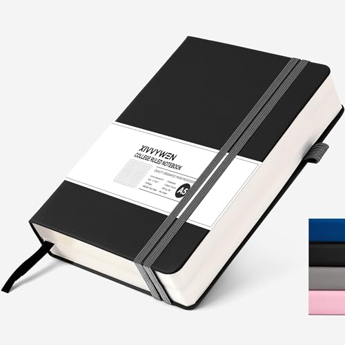 Lined Journal Notebook for Women Men, 352 Pages A5(5.7" x 8.3")College Ruled Hardcover Leather Journals for Writing, Daily Journal Notebooks for Work, Note Taking, Travel, School, Business (Black) - color: Black