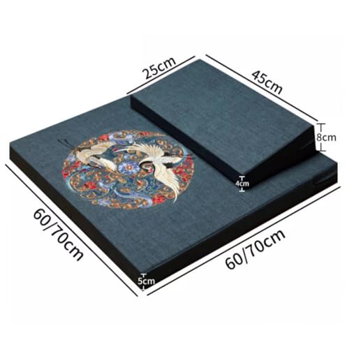 Square Meditation Cushion Mat Set with Washable Cotton Linen Cover, Larger Thick Yoga Mat Bolster Floor Pillows Seating for Adults Meditation Accessories I-60CM