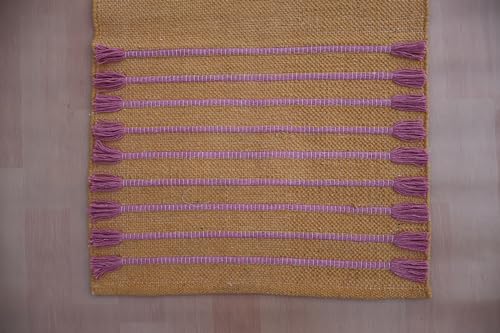 Jaipur Art & Rugs Cotton Yoga Rug - Eco-Friendly Hand-Woven Thick Mat (24”x72”x5mm) for Everyday Fitness at Home - Comfortable & Extra-Long - color: Mustard-Pink