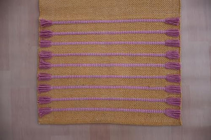 Jaipur Art & Rugs Cotton Yoga Rug - Eco-Friendly Hand-Woven Thick Mat (24”x72”x5mm) for Everyday Fitness at Home - Comfortable & Extra-Long - color: Mustard-Pink