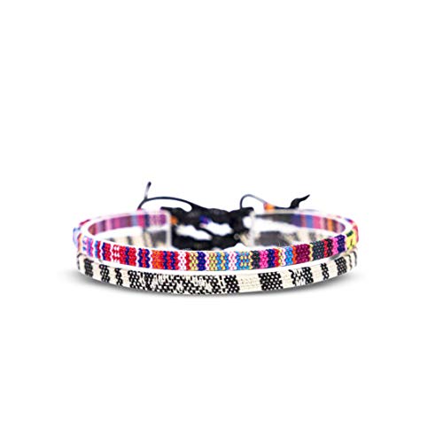 Made by Nami 2 Pcs Boho Surfer Bracelets for Women and Men Waterproof and Adjustable Braided Bracelets Set of 2 for Ethnic Hippie Style - color: White & Pink