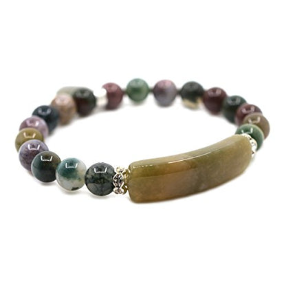 Justinstones Gem Semi Precious Gemstone Love Heart Charm Stretch Beaded Bracelet Unisex - color: Multicolor Indian Agate