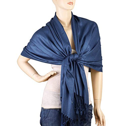 Falari Women's Soft Solid Color Pashmina Shawl Wrap Scarf, for Wedding, Bridesmaid Gifts, Evening Dress - color: Light Navy