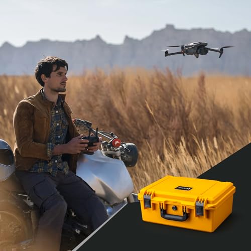 Lykus PVC1 Waterproof Hard Camera Case with Padded Dividers for Cameras, Lenses, Dual DJI Mavic/Air/Mini/Flip drones - color: Yellow PVC1