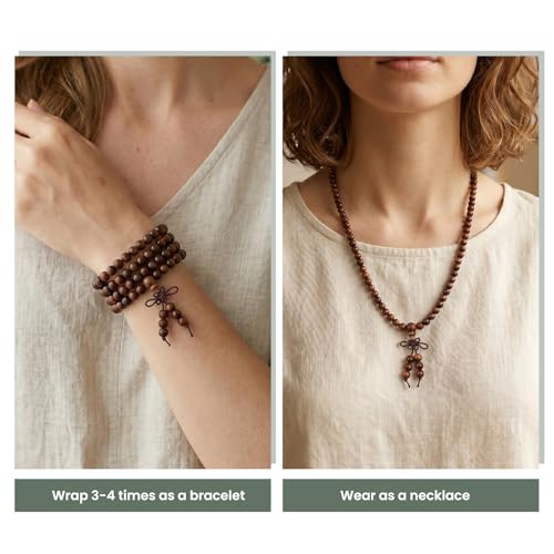 Nupuyai Natural Wood Wrap Bracelet for Women and Men, 108 Prayer Mala Beads Tibetan Necklace for Unisex Elastic Meditation Yoga Jewelry - color: 01-Black Rosewood(6mm)