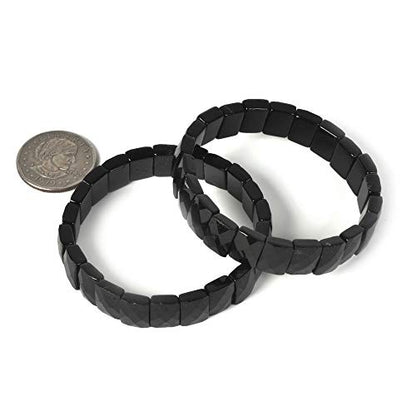 Justinstones Gem Semi Precious Gemstone 12mm Faceted Rectangle Beads Stretch Bracelet 7 Inch - color: Black Tourmaline