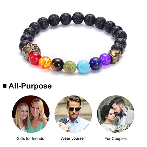 GelConnie Lava Rock Chakra Bracelet 7 Chakra 8mm Natural Stone Healing Bracelet Stress Relief Yoga Beads Anxiety Bracelet Aromatherapy Essential Oil Diffuser Bracelet Bangle - color: A-Dog Paws