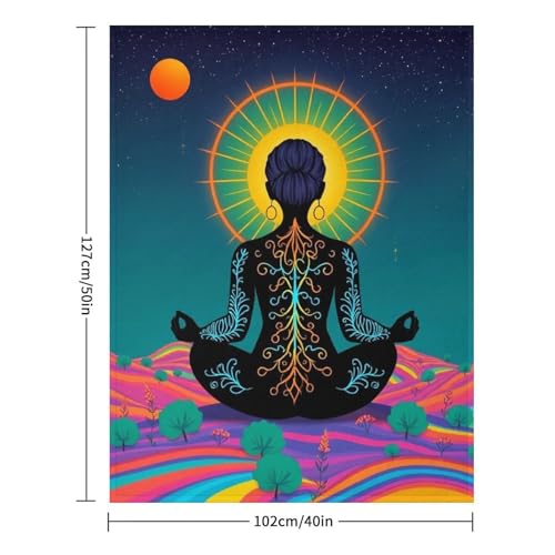 Yoga Meditation Chakra Print Throw Blanket, Soft Flannel Fuzzy Cozy Warm Blanket for Couch Bed Sofa Home Decor, 40"x50" - size: 40*50 in