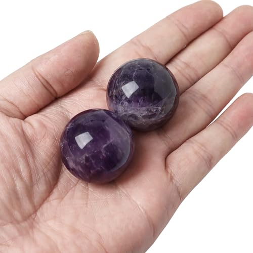 Hand Exercise Balls 30mm for Women - Set of 2 Natural Crystal Stone Spheres - Finger Joint Relief & Stress Relax, Perfect Size for Women's Hands, Amethyst - color: Amethyst