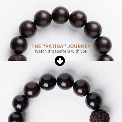 Meditaiton Men Beaded Bracelets, Handmade Sandalwood Mala Beads, Buddhist Prayer Red Wood Bracelets, Comfortable for Daily Wear Yoga Gift for Men - color: 15mm Bead with Pixiu