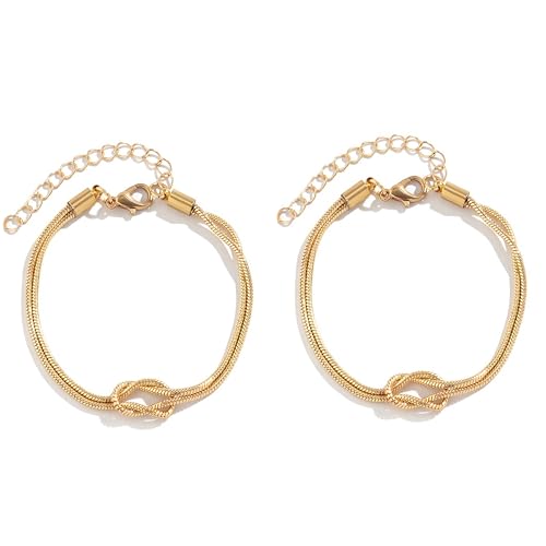 Bracelets for Women Matching Bracelets for Couples 14K Gold Plated Love Knot Bracelet Dainty Forever Infinity Bracelets Friendship Jewelry Gifts - color: 2pcs-gold