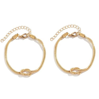 Bracelets for Women Matching Bracelets for Couples 14K Gold Plated Love Knot Bracelet Dainty Forever Infinity Bracelets Friendship Jewelry Gifts - color: 2pcs-gold