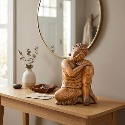 G6 Collection 12" Wooden Serene Sleeping Buddha Statue Hand Carved Sculpture Handmade Figurine Decorative Home Decor Accent Handcrafted Traditional Modern Decoration (Medium) - size: Medium