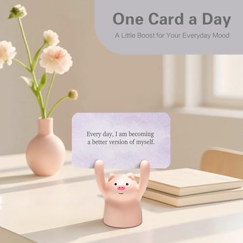 SWITHOM Affirmation Cards with Pink Pig Holder – 31 Positive Daily Messages for Women to Build Confidence & Joy – Cute Aesthetic Desk Accessories, Self-Care Motivational Gift & Inspirational Gifts for Women, Best Friend, Sister