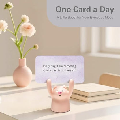 SWITHOM Affirmation Cards with Pink Pig Holder – 31 Positive Daily Messages for Women to Build Confidence & Joy – Cute Aesthetic Desk Accessories, Self-Care Motivational Gift & Inspirational Gifts for Women, Best Friend, Sister