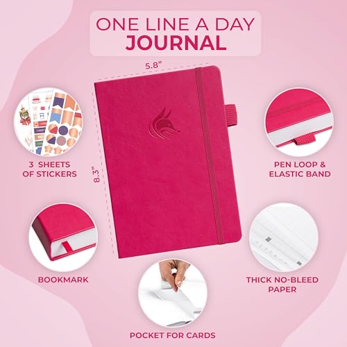 Clever Fox One Line A Day Journal – 5-Year Memory Notebook – Daily Time Capsule Diary for Women & Men –Five-Year Day-by-Day Planner (Fuchsia) - color: Fuchsia