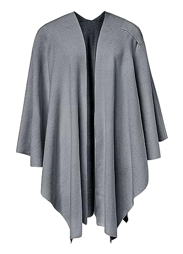 PULI Womens Large Cross Front Poncho Sweater Wrap Topper Knitted Elegant Shawls Cape for Fall Winter - color: 1-slate Gray