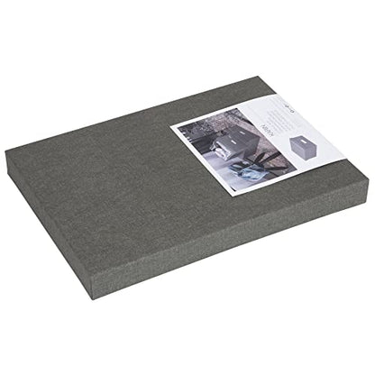 Bigso Karin KD Collapsible Storage Box with Labelframe for Easy Identification - Simple Assembly without Tools - Decorative Storage Boxes with Lids - 8.9in x 12.4in x 5.4in - Light Gray