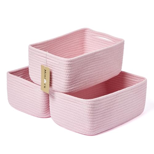 MiniArk Small Storage Baskets for Organizing | Closet Organizer Bins | Shelf Toy Basket | Woven Rope Baskets | Cube Decorative Box | Shallow Basket | 13x8.5x5.1” | 3 Packs Pink - color: Pink, size: 3pcs-L13xW8.5xH5.1"